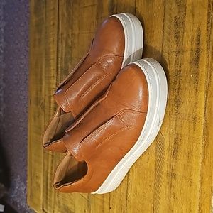 J/Slides brown leather platform loafers, size 8.5